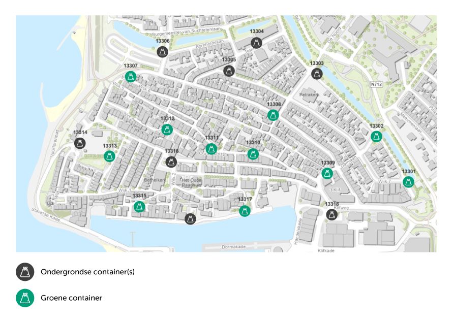 Kaart afvalcontainers . Foto: gemeente Urk