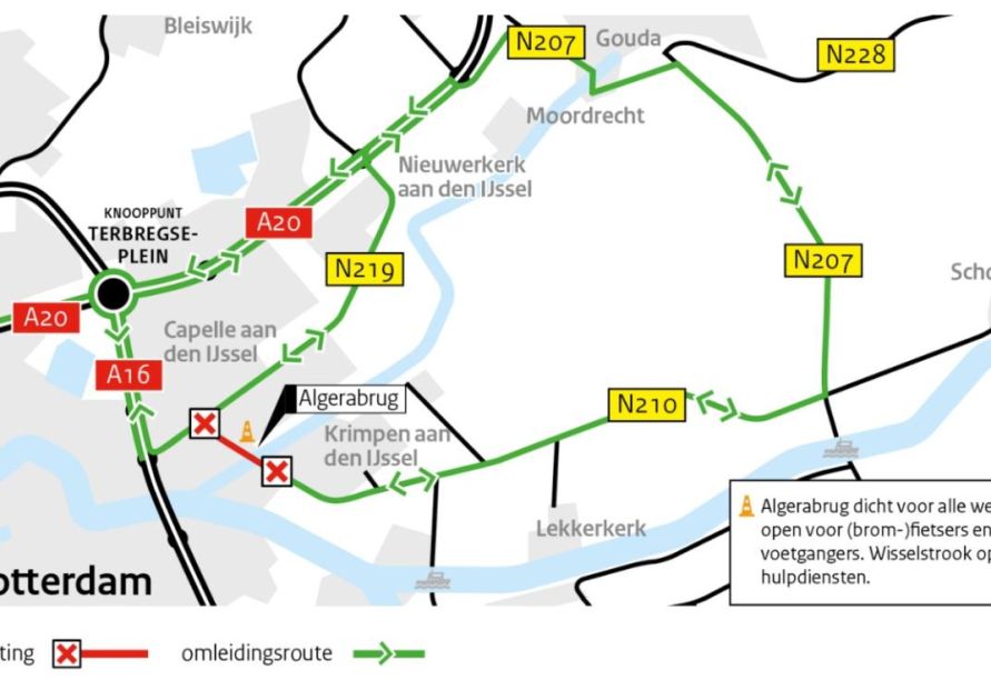 omleidingsroute algerabrug. Foto: gemeente Krimpenerwaard